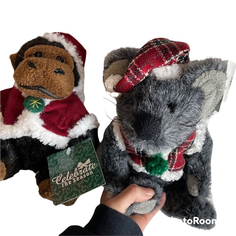 BUNDLE SET of Two‎ Stuffed Animal Plushies Monkey Koala Christmas NWT Decor